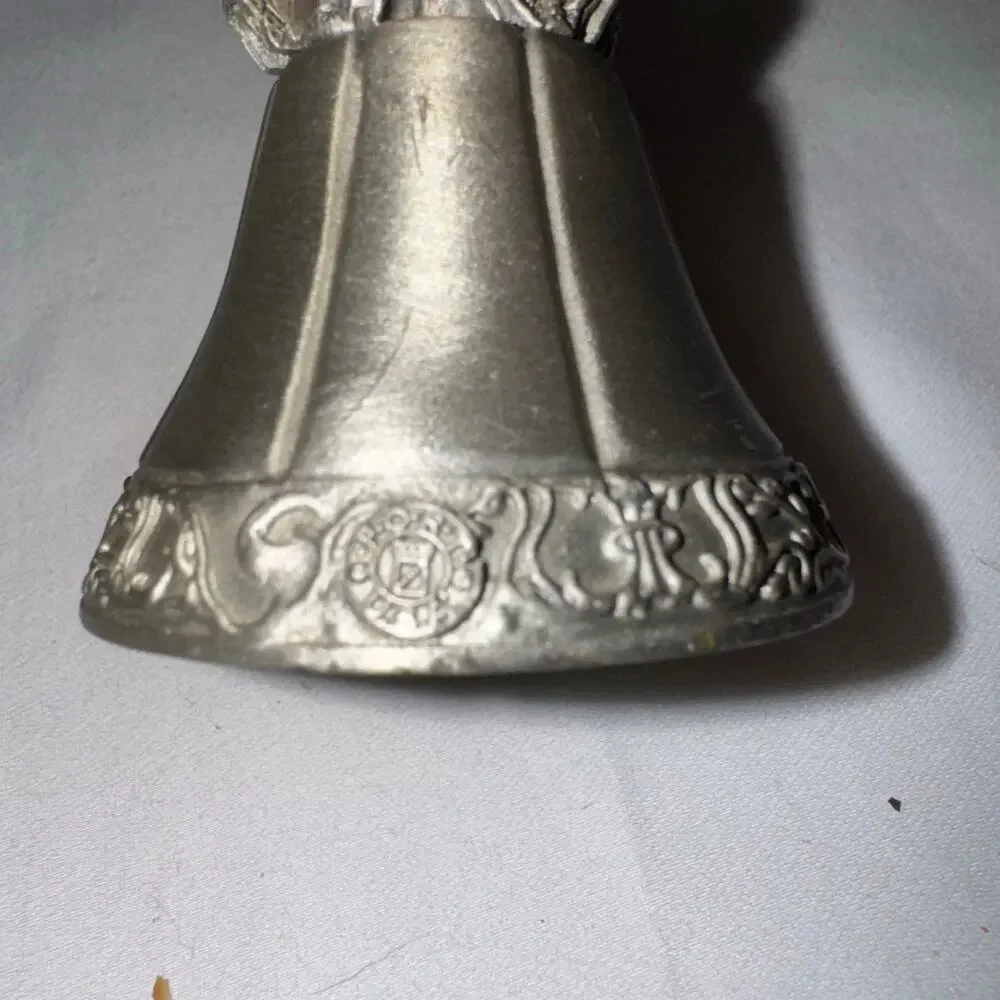 VTG Fort USA Bell w/Guardian Angel Playing Lyre Bell Solid Pewter 3 1/2